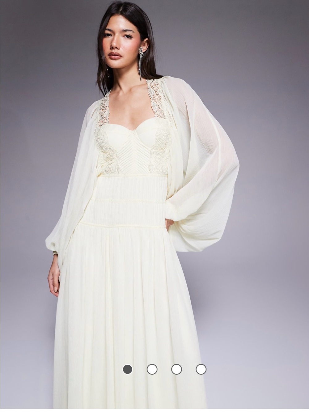 ASOS lemon yellow Lace-Trim Long Sleeve Maxi Dress - Picture 3 of 11